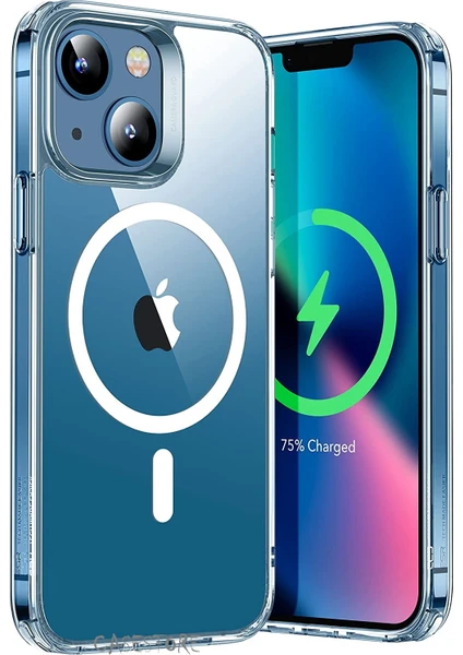 MTK Moveteck Iphone 14 Max Uyumlu Kılıf Kamera Çıkıntılı Şeffaf Clear Magsafe Halkalı Magnetik Airdrop Airbag Manyetik Kapak Wirelles Şarj