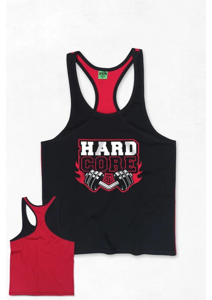 Hard Core Gym Fitness Tank Top Sporcu Atleti Siyah Kırmızı