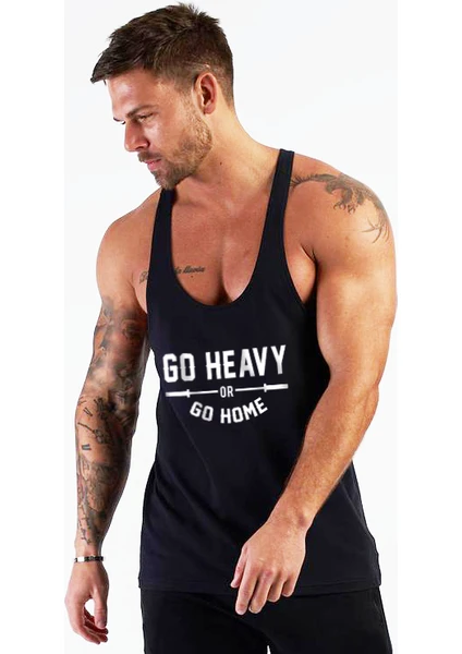 Go Heavy Or Go Home Fitness Tank Top Sporcu Atleti Siyah