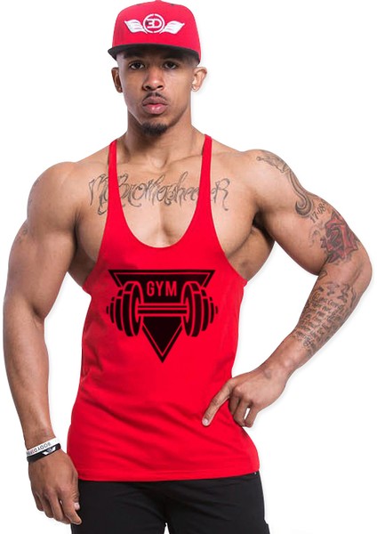 Gym Dambıl Fitness Tank Top Sporcu Atleti Kırmızı