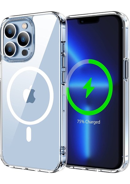 Iphone 14 Pro Max Uyumlu Kılıf Kamera Çıkıntılı Şeffaf Clear Magsafe Halkalı Magnetik Airdrop Airbag Manyetik Kapak Wirelles Şarj