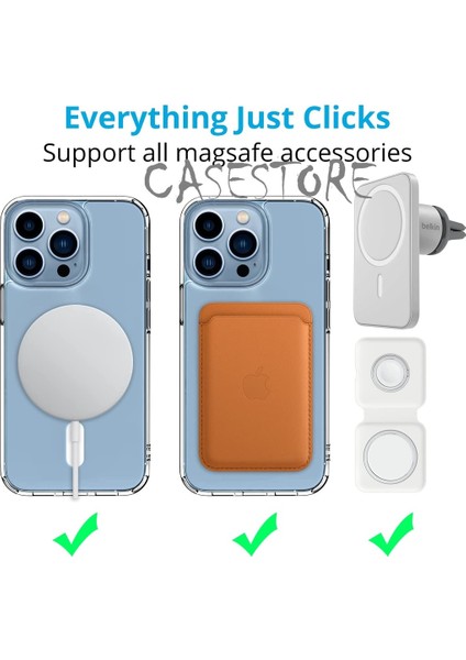 Iphone 14 Pro Max Uyumlu Kılıf Kamera Çıkıntılı Şeffaf Clear Magsafe Halkalı Magnetik Airdrop Airbag Manyetik Kapak Wirelles Şarj