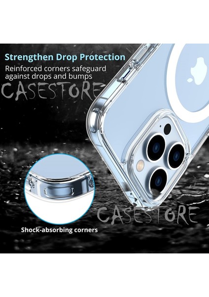 Iphone 14 Pro Max Uyumlu Kılıf Kamera Çıkıntılı Şeffaf Clear Magsafe Halkalı Magnetik Airdrop Airbag Manyetik Kapak Wirelles Şarj