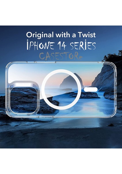 Iphone 14 Pro Max Uyumlu Kılıf Kamera Çıkıntılı Şeffaf Clear Magsafe Halkalı Magnetik Airdrop Airbag Manyetik Kapak Wirelles Şarj