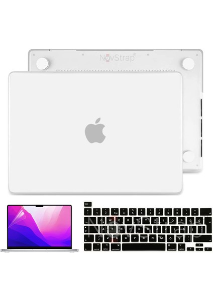 Apple MacBook Pro 13 Inç 2021 M1 Çip A2338 Uyumlu Mat Kılıf + Siyah Klavye Kılıfı + Film