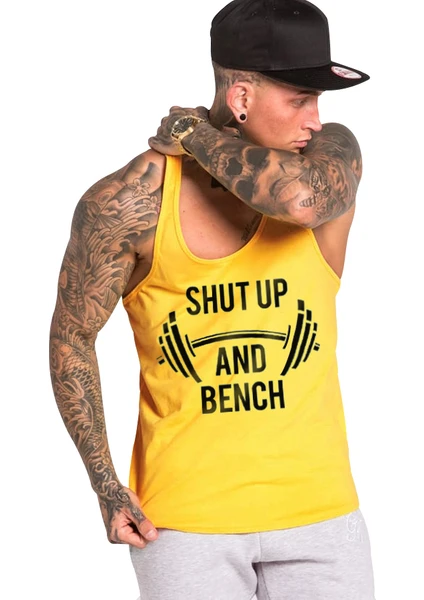 Shut Up And Bench Fitness Gym Tank Top Sporcu Atleti Sarı