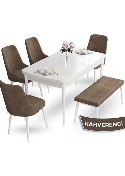 Concept Yay SERISI,80X132 Açılabilir Masa Takımı, Beyaz Mutfak Masası ve 4 Sandalye 1 Bench