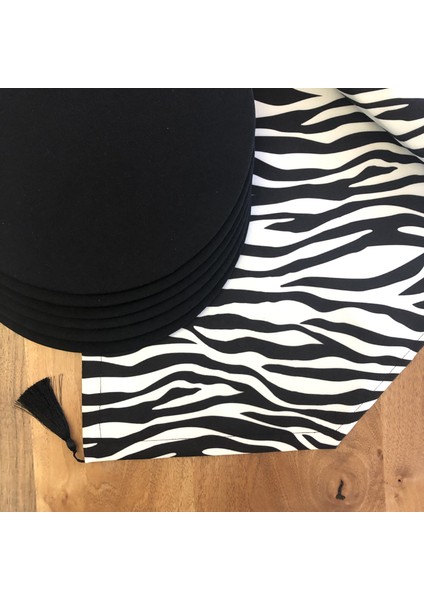 Desenizmir Amerikan Servis Zebra Desen Takım 6 Supla ve Runner Örtü Kombin 1