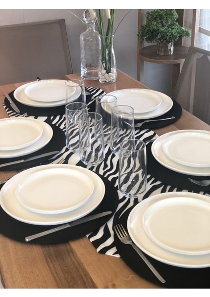Desenizmir Amerikan Servis Zebra Desen Takım 6 Supla ve Runner Örtü Kombin 1