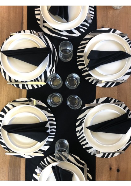 Desenizmir Amerikan Servis Zebra Desen Takım 6 Supla, 6 Kumaş Peçete ve Runner Örtü Kombin 5