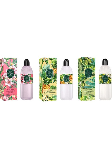 Kolonya Japon Kiraz Çiçeği, Hawaii Ananas Ve Ayvalık Zeytin Çiçeği Pet Şişe 400 Ml