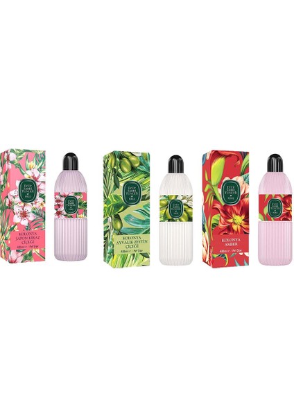 Kolonya Japon Kiraz Çiçeği, Ayvalık Zeytin Çiçeği Ve Amber Pet Şişe 400 Ml