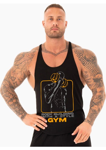 Gym Style Fitness Tank Top Sporcu Atleti Siyah