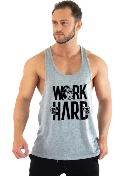Work Hard Gorilla Gym Fitness Tank Top Sporcu Atleti Gri
