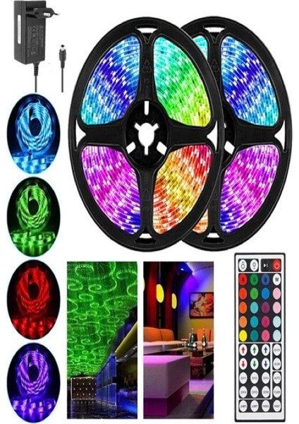 Rgb Şerit LED Set – 5 Metre LED + Adaptör + Kontrol Cihazı + 44 Tuşlu Rf Kumanda – Iç Mekan – 3 Çipli – 12 V - Hazır Tak Çalıştır