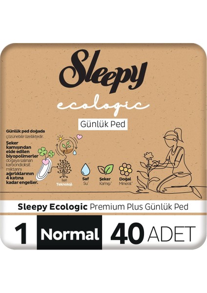 Ecologic premium Plus Günlük Ped Normal 40 Adet Ped