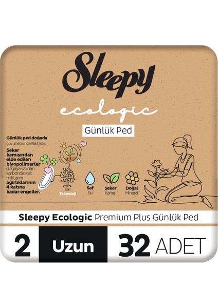 Ecologic premium Plus Günlük Ped Uzun 32 Adet Ped