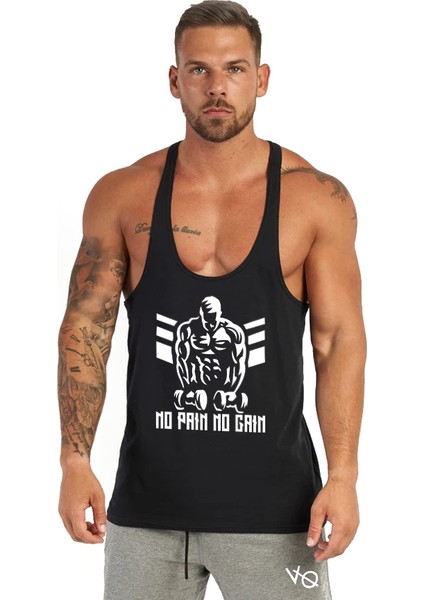 No Pain No Gain Fitness Tank Top Sporcu Atleti Siyah