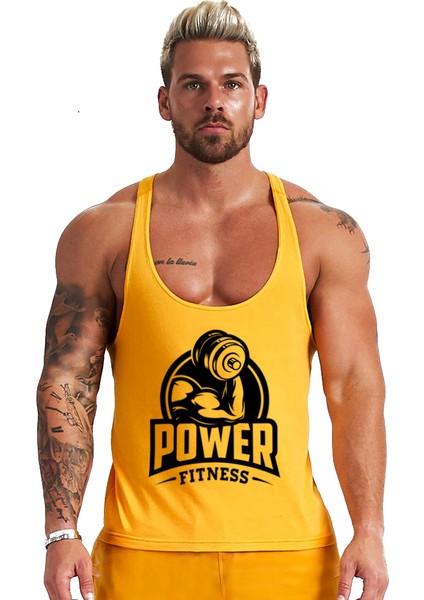 Power Fitness Gym Tank Top Sporcu Atleti Sarı