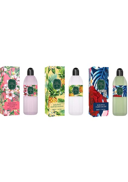 Kolonya Japon Kiraz Çiçeği, Hawaii Ananas Ve Paris Gecesi Pet Şişe 400 Ml