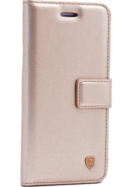 General Mobile Gm8 Kılıf Delüx Cüzdan Kılıf+Nano Glass Gold