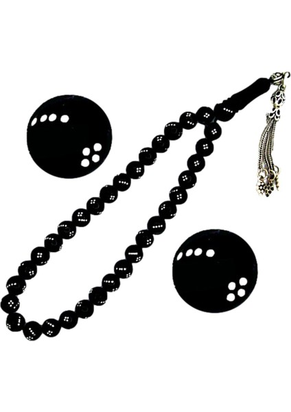 Gümüş Kakma Işlemeli Hakiki Erzurum Oltutaşı Tesbih 16 Lı Işleme