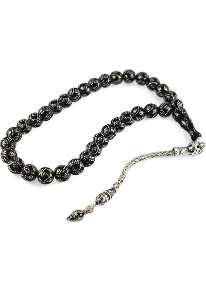 Yoğun Gümüş Kakma Işlemeli Gürcistan Oltu Tesbih