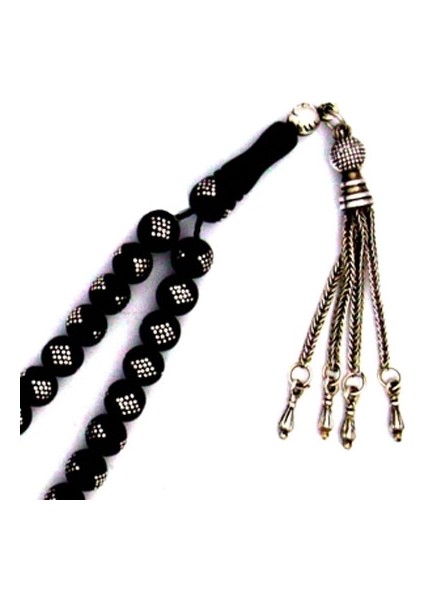 Gümüş Kakma Işlemeli Gürcistan Oltu Tesbih Taş Menşei Gürcistan GR000048