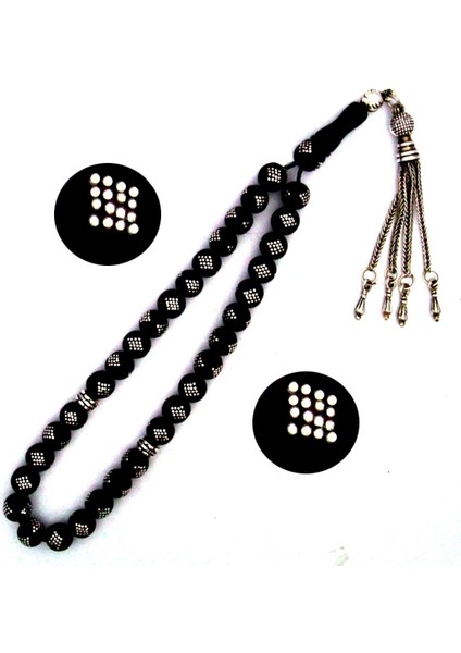 Gümüş Kakma Işlemeli Gürcistan Oltu Tesbih Taş Menşei Gürcistan GR000048 fiyatları