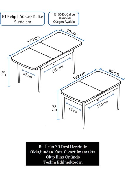 Concept Ahu Serisi, 80 x 132 cm Açılabilir  Yemek Masası