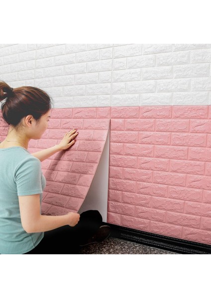 Pembe 3D Kendinden Yapışkanlı Duvar Kağıdı Duvar Paneli NW03