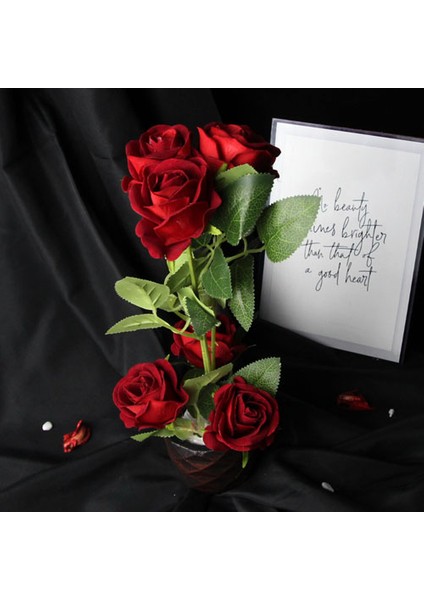 Kırmızı Güller 6 Adet Yapay Taş Saksı Rose Gölgeli fırsatları