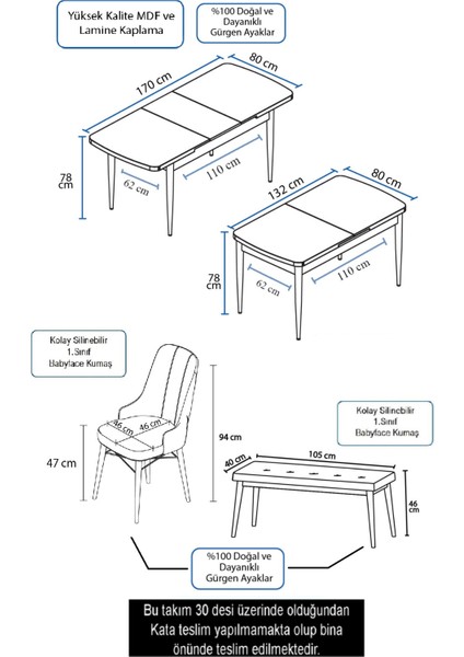 Concept Iza Serisi , 80 x 132 cm Mdf Siyah Mermer Desen Mutfak Masa Takımı, 4 Sandalye ve 1 Bench