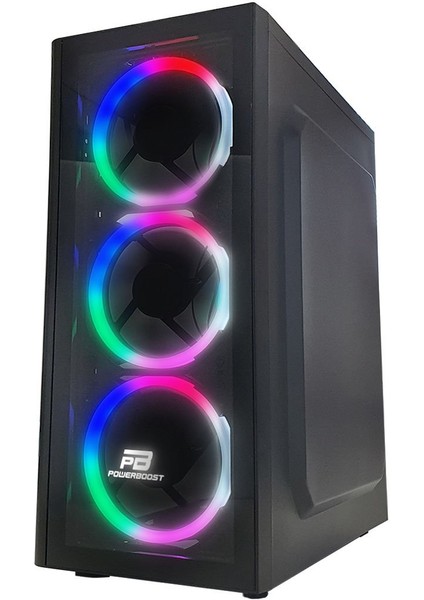Power Boost VK-G2080C USB 3.0 ATX Acrylic Single Ring Rainbow Fan Siyah Kasa (PSU Yok) (JBST-VKG2080C)