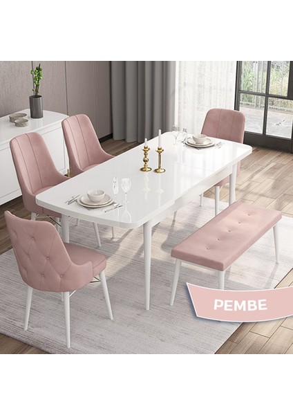 Concept Iza Serisi, 80 x 132 cm Açılabilir Mdf Masa, Beyaz Mutfak Masa Takımı, 4 Sandalye 1 Bench fiyatları