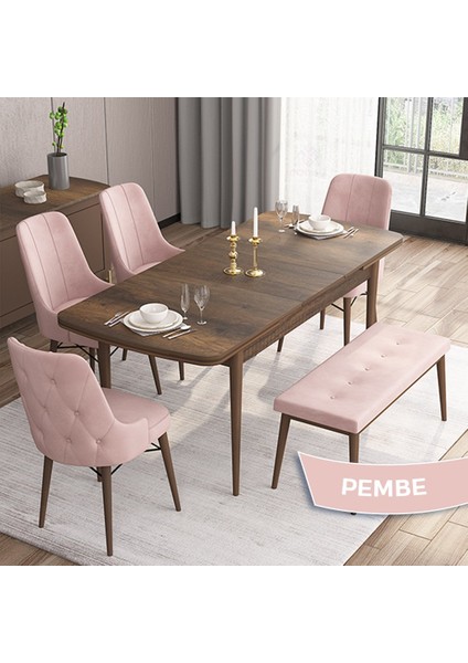 Concept Iza Serisi, 80 x 132 cm Mdf Masa, Barok Ahşap Desen Mutfak Masa Takımı, 4 Sandalye 1 Bench fiyatları