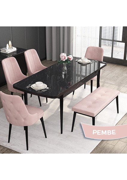 Concept Roy Serisi, 80 x 132 cm Mdf Mutfak Masa Takımı,siyah Mermer Desen Masa 4 Sandalye 1 Bench fiyatları