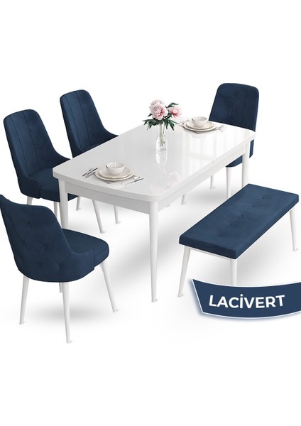 Concept Yay Serisi,80 x 132 cm Açılabilir Masa Takımı, Beyaz Mutfak Masası ve 4 Sandalye 1 Bench