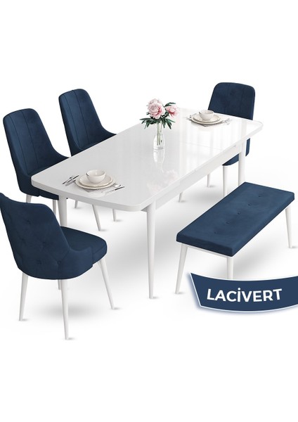 Concept Yay Serisi,80 x 132 cm Açılabilir Masa Takımı, Beyaz Mutfak Masası ve 4 Sandalye 1 Bench