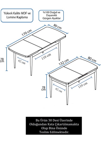 Concept Roy Serisi, 80 x 132 cm Açılabilir Mdf Yemek Masası