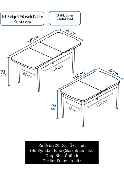 Concept Ram Serisi, 80 x 132 cm Açılabilir Yemek Masası