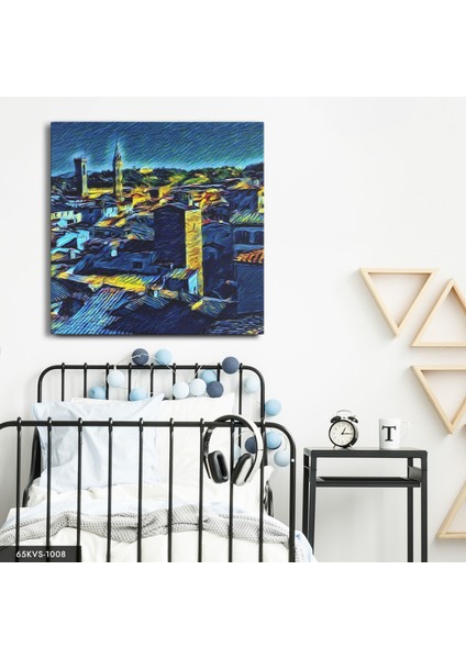 Van Gogh Şehir Manzarası Tek Parça Kare 65X65 cm Kanvas - Canvas Tablo