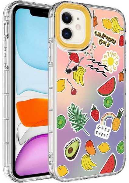 Apple iPhone 11 Kılıf Kamera Çıkıntılı Renkli Desenli Silikon
