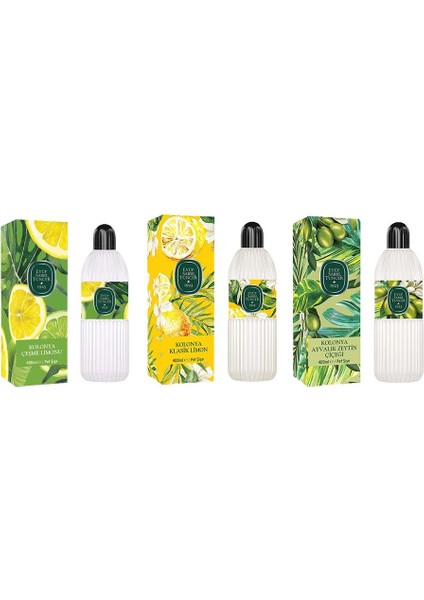 Kolonya Çeşme Limonu, Klasik Limon ve Ayvalık Zeytin Çiçeği Pet Şişe 400 ml