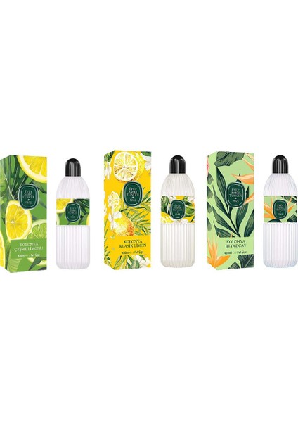 Kolonya Çeşme Limonu, Klasik Limon ve Beyaz Çay Pet Şişe 400 ml