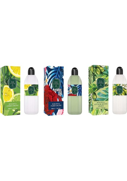 Kolonya Çeşme Limonu, Paris Gecesi ve Ayvalık Zeytin Çiçeği Pet Şişe 400 ml