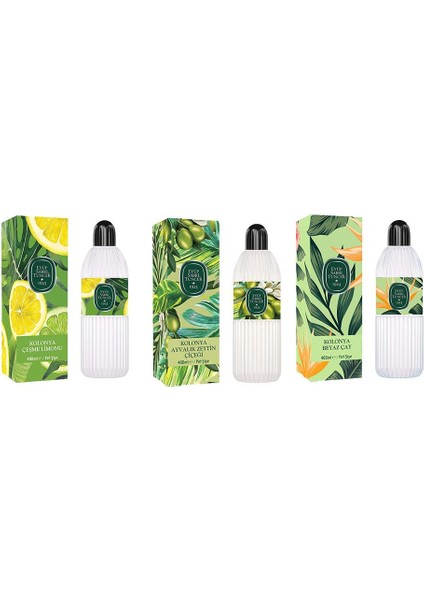 Kolonya Çeşme Limonu, Ayvalık Zeytin Çiçeği ve Beyaz Çay Pet Şişe 400 ml