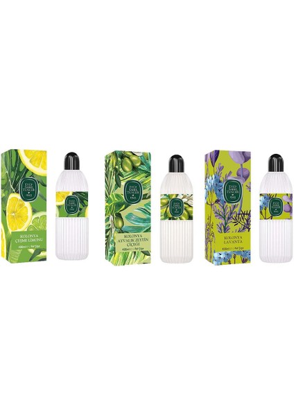 Kolonya Çeşme Limonu, Ayvalık Zeytin Çiçeği ve Lavanta Pet Şişe 400 ml