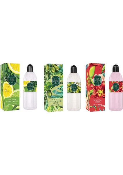 Kolonya Çeşme Limonu, Ayvalık Zeytin Çiçeği ve Amber Pet Şişe 400 ml