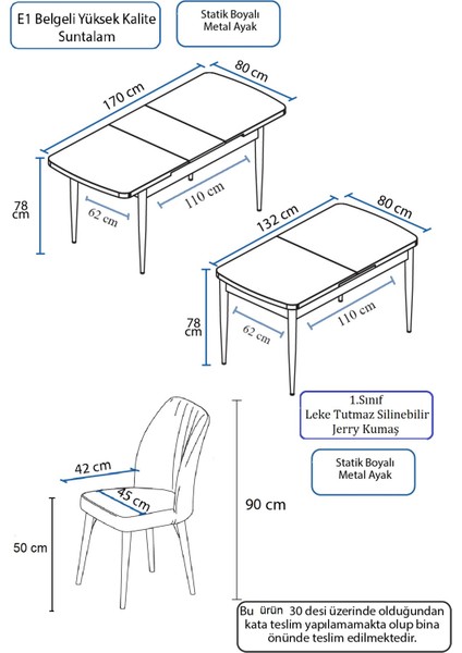 Concept Sun Serisi, 80X132 Açılabilir Barok Ahşap Desen Mutfak Masa Takımı, 4 Sandalye